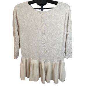 Anthropologie Pebble and Stone Pleated, Button-Back Blouse Tunic, Cream Tan XL